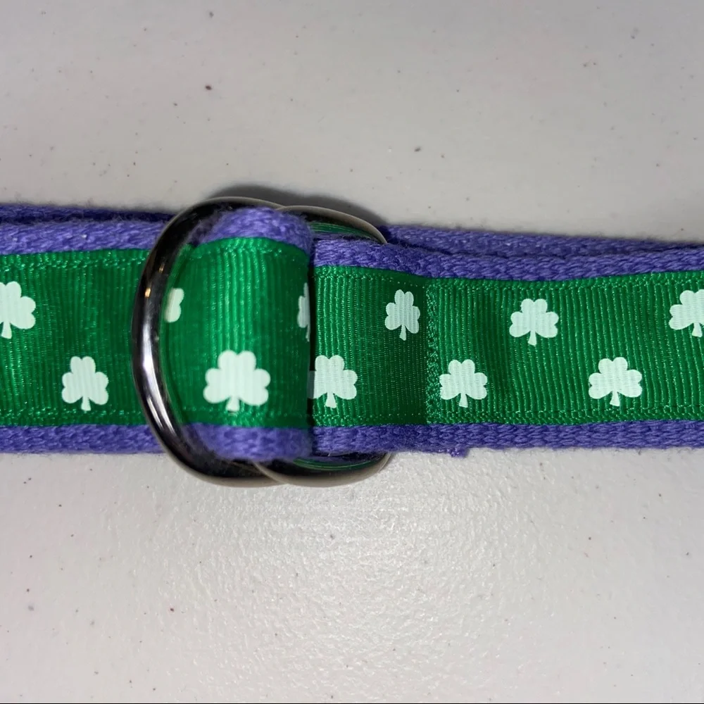 Green with white Shamrocks Youth Nylon ribbon Belt D-Ring